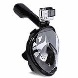 Повна панорамна маска для плавання Free Breath M2068G з кріпленням для камери L/XL Black (3_4119), фото 6