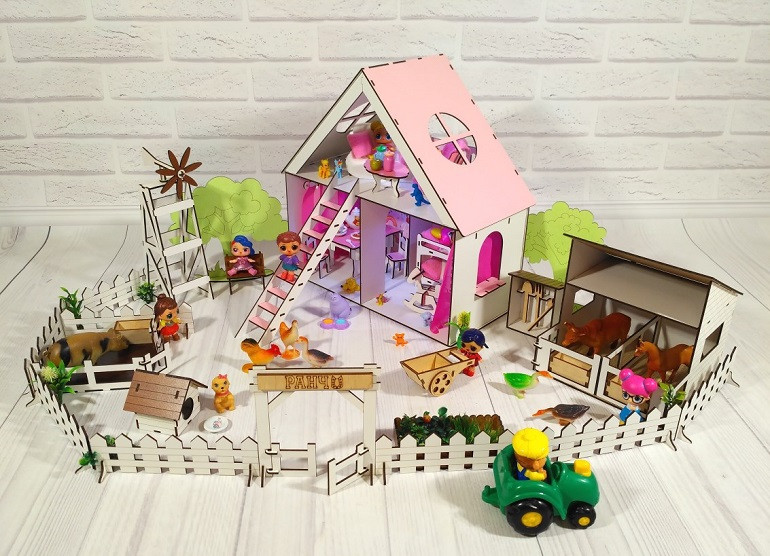 Будиночок для маленьких ляльок з меблями і фермою