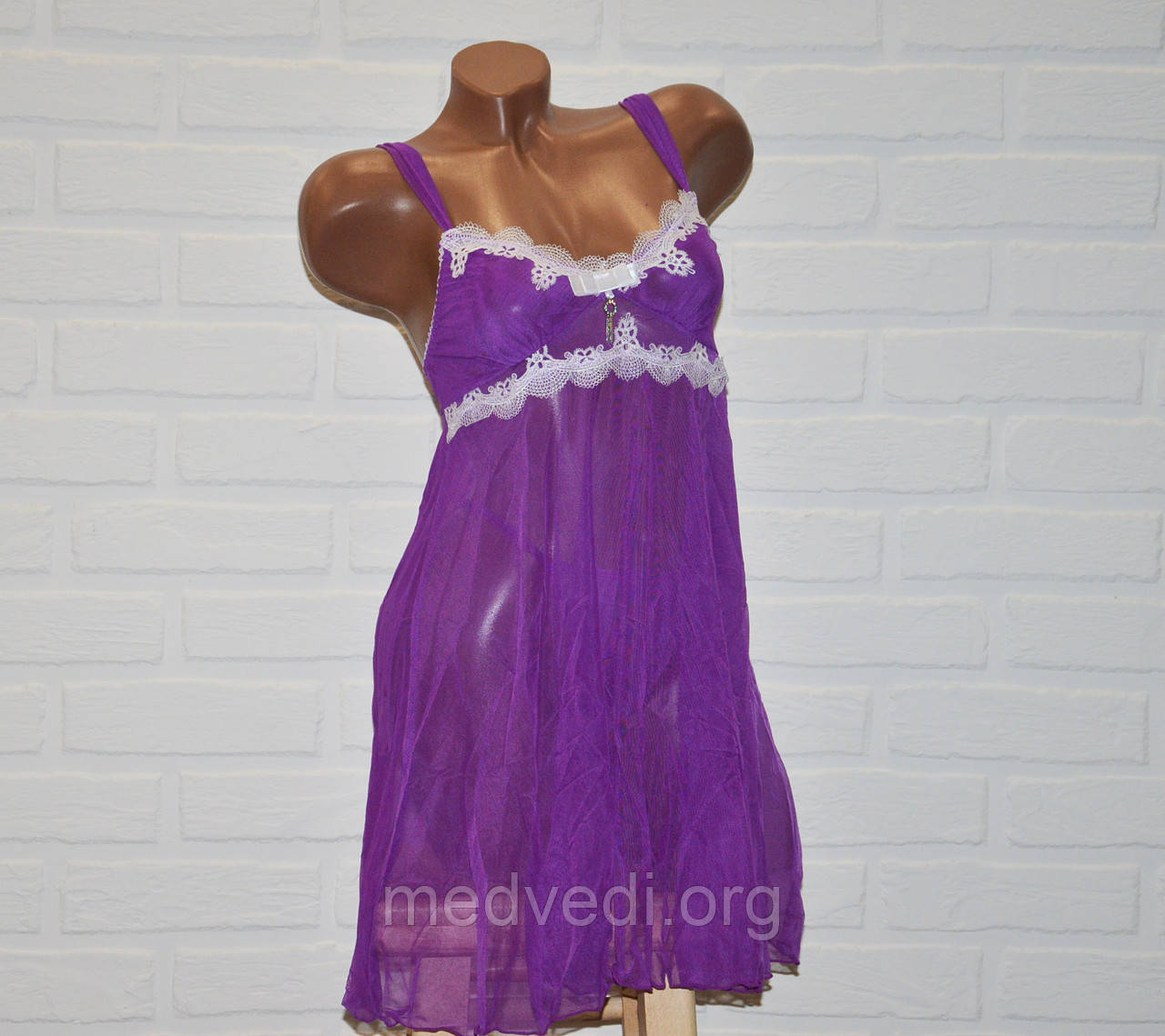Фіолетовий комплект еротичної жіночої білизни, пеньюар і труси стринги, розмір S