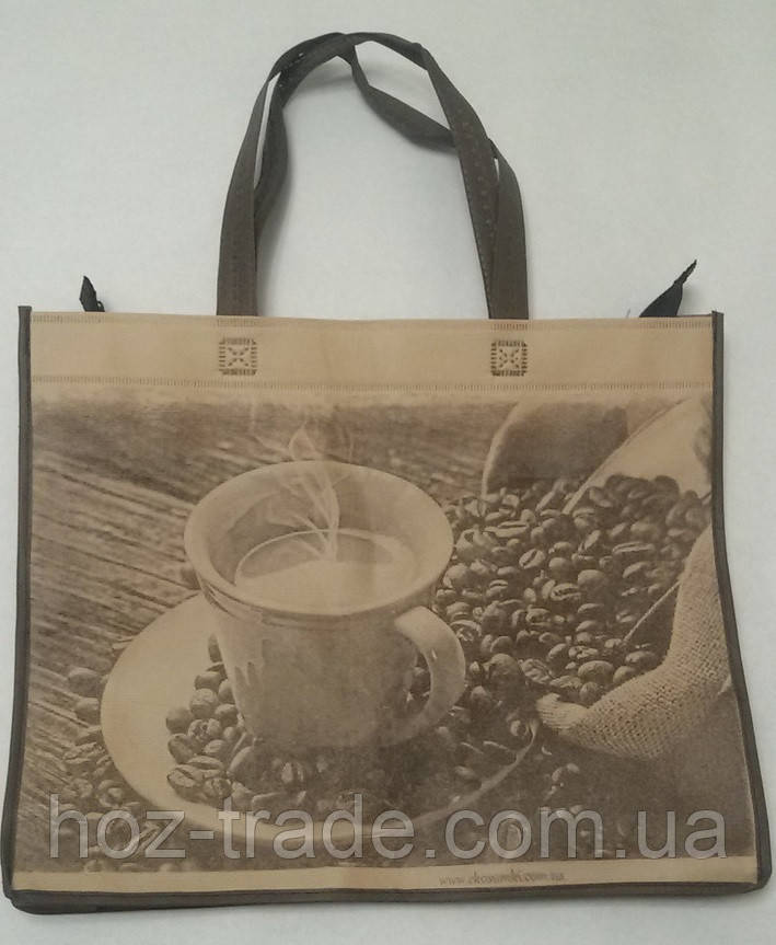 Эко сумка хозяйственная с замочком кофе зерна (спанбонд) - фото 2 - id-p265738625