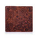 Дизайнерський гаманець на 14 карт з натуральної матової шкіри коньячного кольору з авторським художнім тисненням "Mehendi Art", фото 4