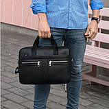 Чоловічий портфель з натуральної шкіри Шкіряний портфель чоловічий Сумка-портфель чоловічий для ноутбука Чорний, фото 2
