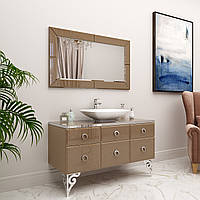Комплект меблів у ванну кімнату "Мішель" (тумба + натуральний умивальник + сталь + дзеркало + пенал)