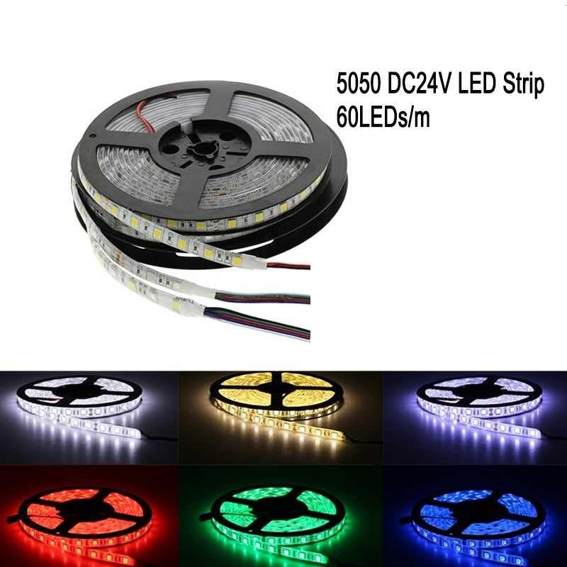 Смуга світлодіодна 24V 5 метрів 300 SMD (50/50) зелена 24V 5050-5з, фото 1