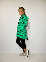 Кардиган на дівчинку демісезонний з капюшоном вік від 8 до 14 років М'ятного кольору в горошок, фото 3