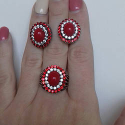 Срібний комплект керолл з коралом(імітація)