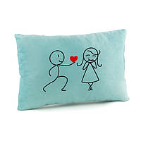 Подушка с надписью для влюбленных Сердце в подарок декоративная подушка Влюбленные флок голубой