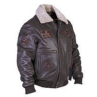 Льотна куртка TOP GUN коричнева шкіряна з підстібкою