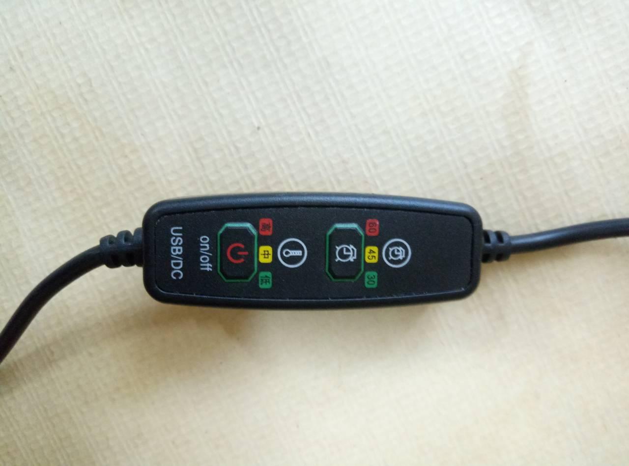 USB контролер температури (реостат) для одягу з підігрівом, на дві кнопки з таймером, з виходом USB штекер