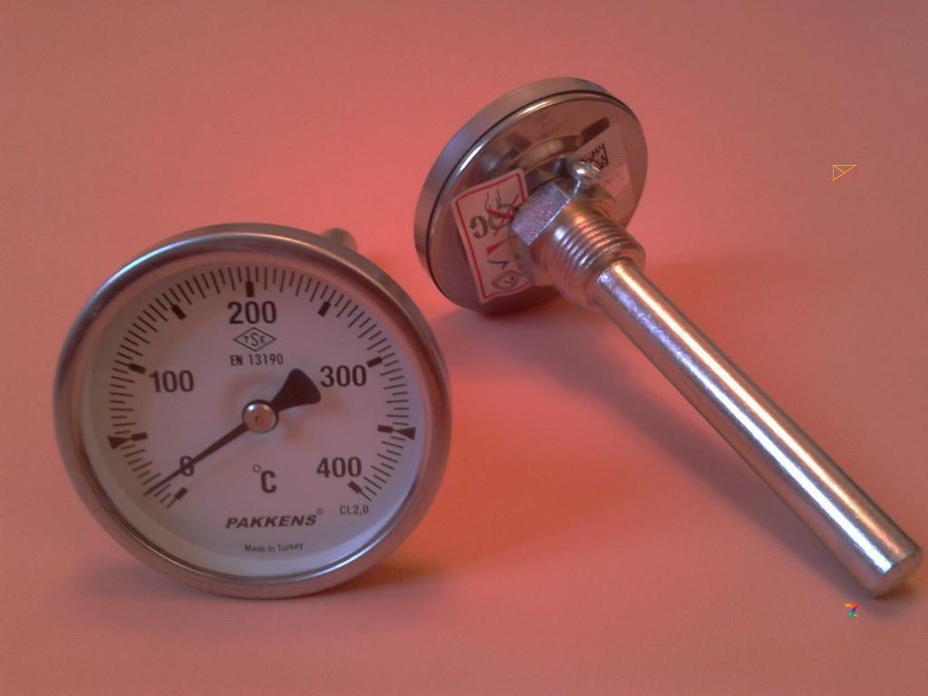 Термометр біметалевий трубчастий PAKKENS Ø 63 мм / Tmax = 400 °C / гільза L = 100 мм (з різзю 1/2") Туреччина