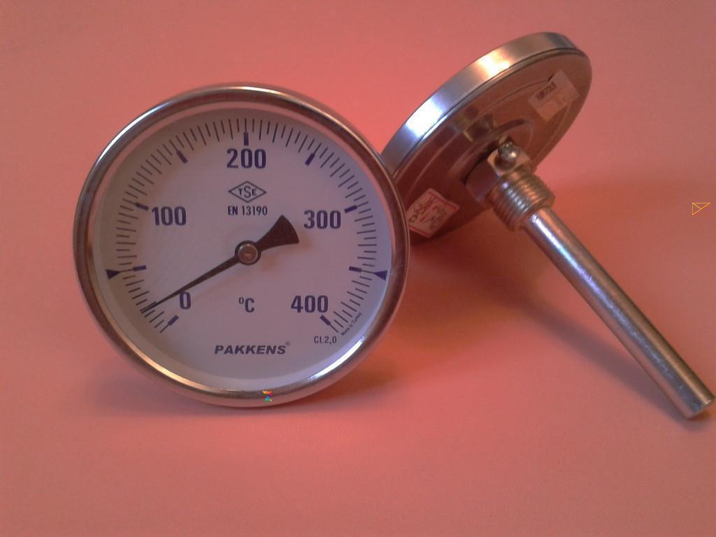 Термометр біметалевий PAKKENS Ø 100 мм від 0 до 400 градусів, трубка-капіляр 10 см із різзю 1/2" Туреччина