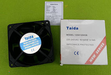 Вентилятор осьовий універсальний Taida 120 мм*120 мм*38 мм / 220-240V / 0,14А / 23 W (КВАДРАТНИЙ) Китай-Туреччина
