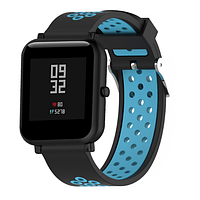 Силиконовый ремешок Sport для Xiaomi Amazfit Bip / Lite / 20 мм Черный / Голубой 1895P