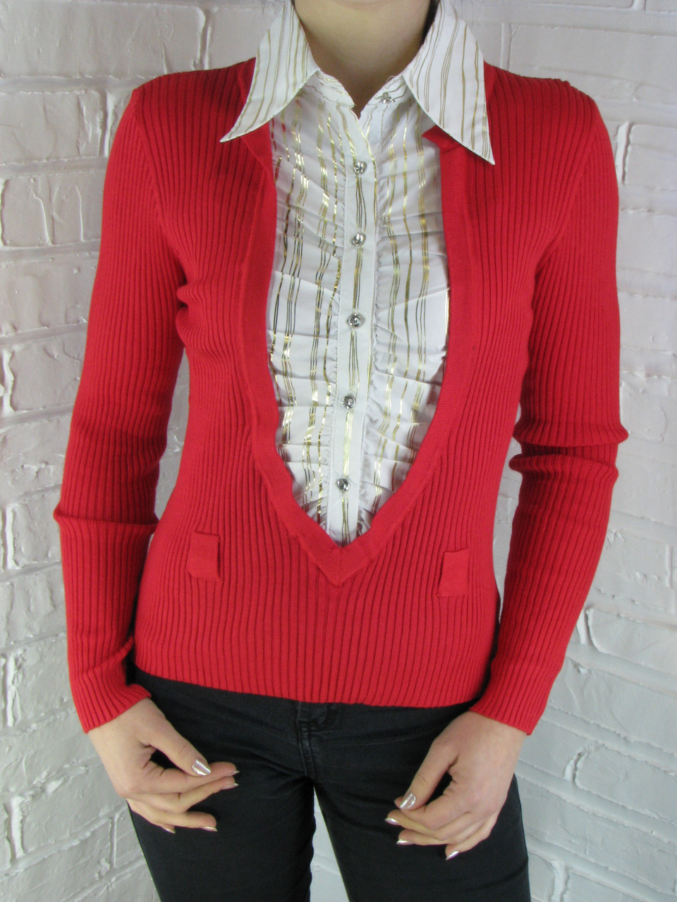 Джемпер із сорочкою 9587 В червоний, фото 1