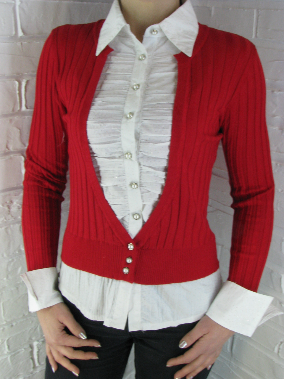 Джемпер із сорочкою 9021 А червоний, фото 1