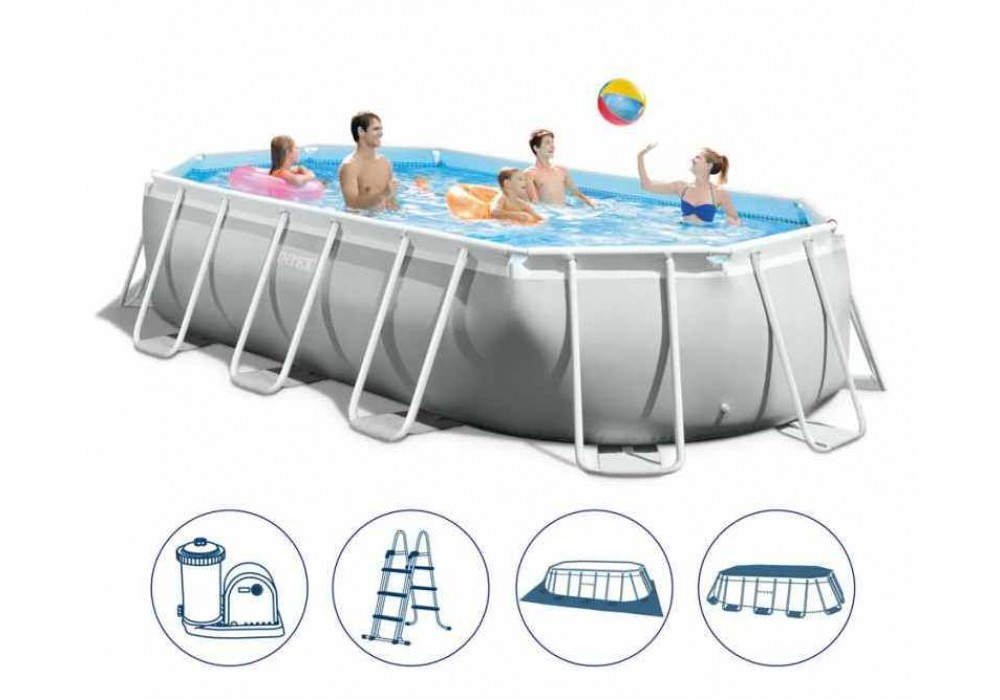 Басейн каркасний Intex 26798, 610-305-122 см, фільтр-насос, сходи, підстилка, тент