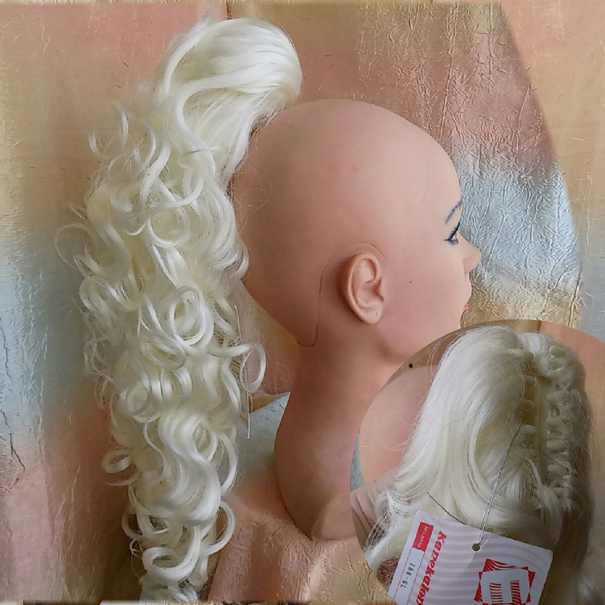 Хвіст шиньон кучерявий на крабі сріблястий блонд T88+20- T136 ELEGANT, фото 1