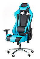 Яркое мягкое игровое кресло геймерское компьютерное с подушками ExtremeRace black / bluе Special4You