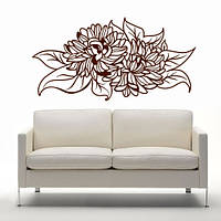 Интерьерная декоративная наклейка Астры (цветы растения стикеры для декора стен) матовая 970х500 мм