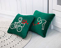Парные декоративные подушки для влюбленных «Велосипед»,Набор из 2 подушек флок зеленый
