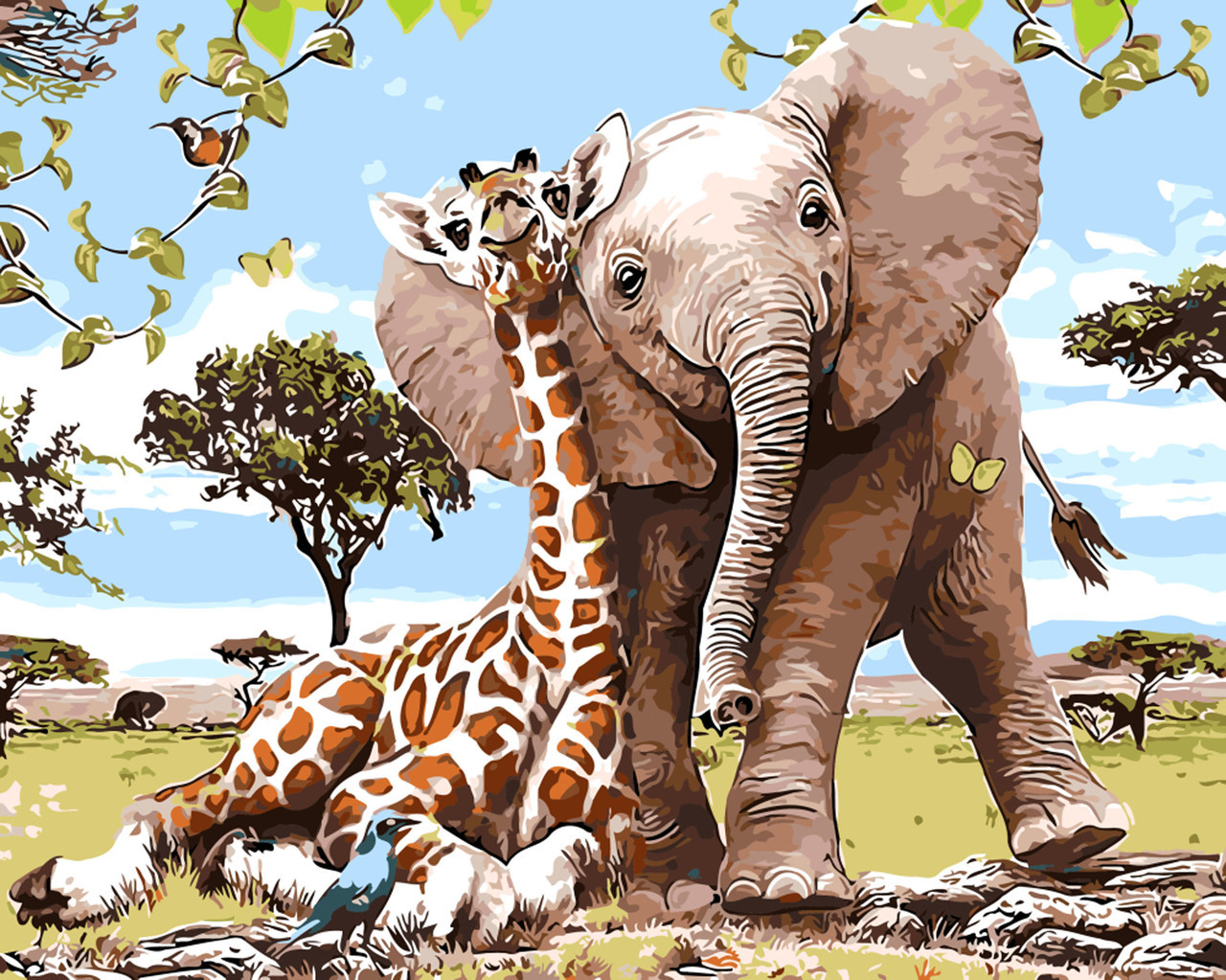 Картина за номерами Слоненя і жираф 40 х 50 см (BK-GX8895)