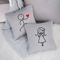 Набор подушек для влюбленных «Сердце в подарок»подушки для влюбленных флок серый