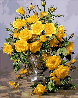 Картина за номерами Жовті троянди у срібній вазі 40 х 50 см (MR-Q1118)
