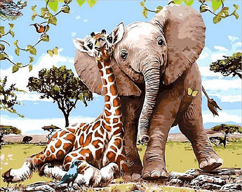 Картина за номерами Слоненя і жираф 40 х 50 см (MR-Q2089)
