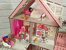 Будиночок для ляльок 2127 Сонячна дача з меблями, текстилем, шпалерами, шторками, двориком і фермою, фото 2