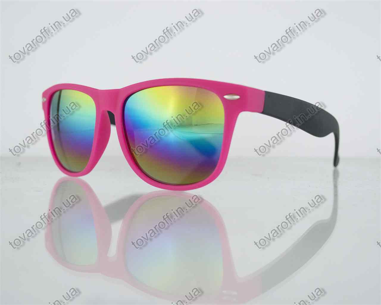 Окуляри унісекс сонцезахисні Вайфарер (Wayfarer) з дзеркальними лінзами - Рожево-чорні - 2623