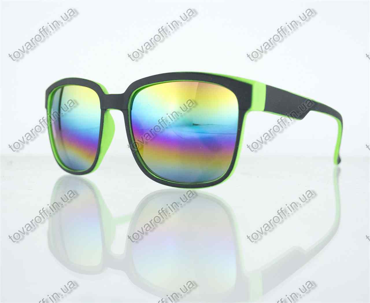 Окуляри унісекс сонцезахисні Вайфарер (Wayfarer) з дзеркальними лінзами - Чорно-салатові - 2104
