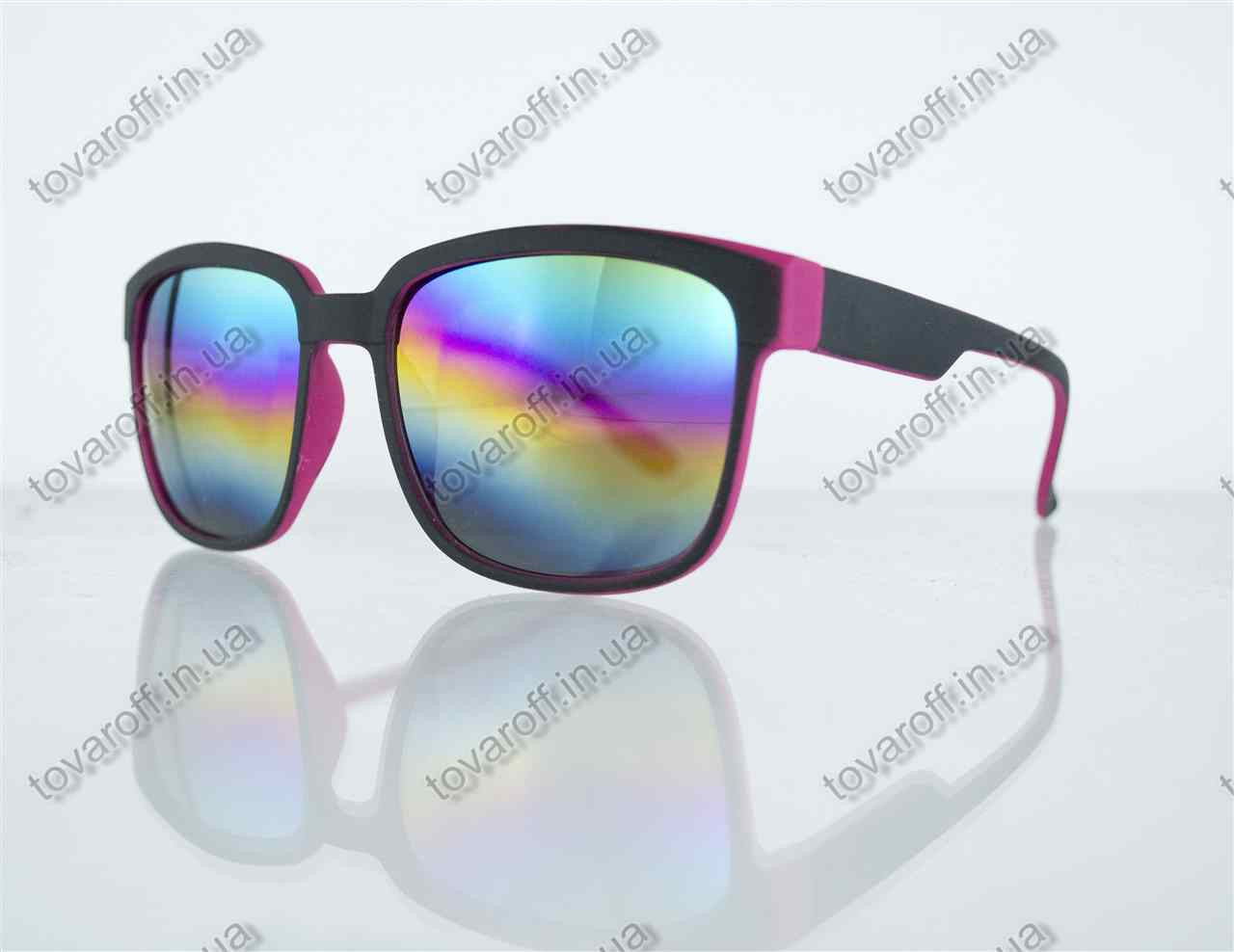 Окуляри унісекс сонцезахисні Вайфарер (Wayfarer) з дзеркальними лінзами - Чорно-рожеві - 2104