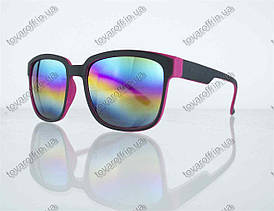Окуляри унісекс сонцезахисні Вайфарер (Wayfarer) з дзеркальними лінзами - Чорно-рожеві - 2104