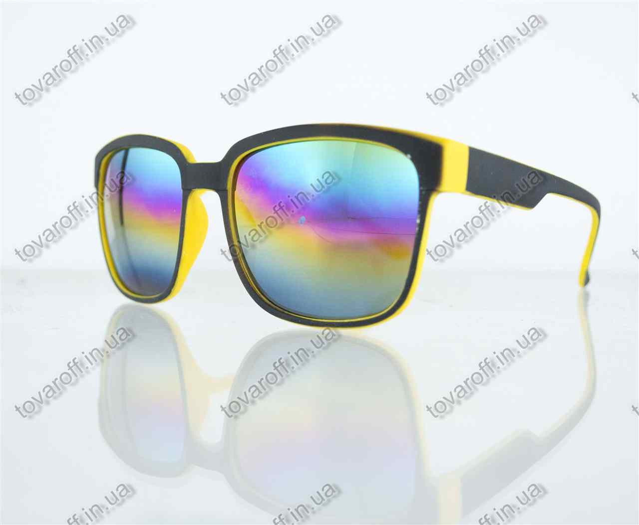 Окуляри унісекс сонцезахисні Вайфарер (Wayfarer) з дзеркальними лінзами - Чорно-жовті - 2104