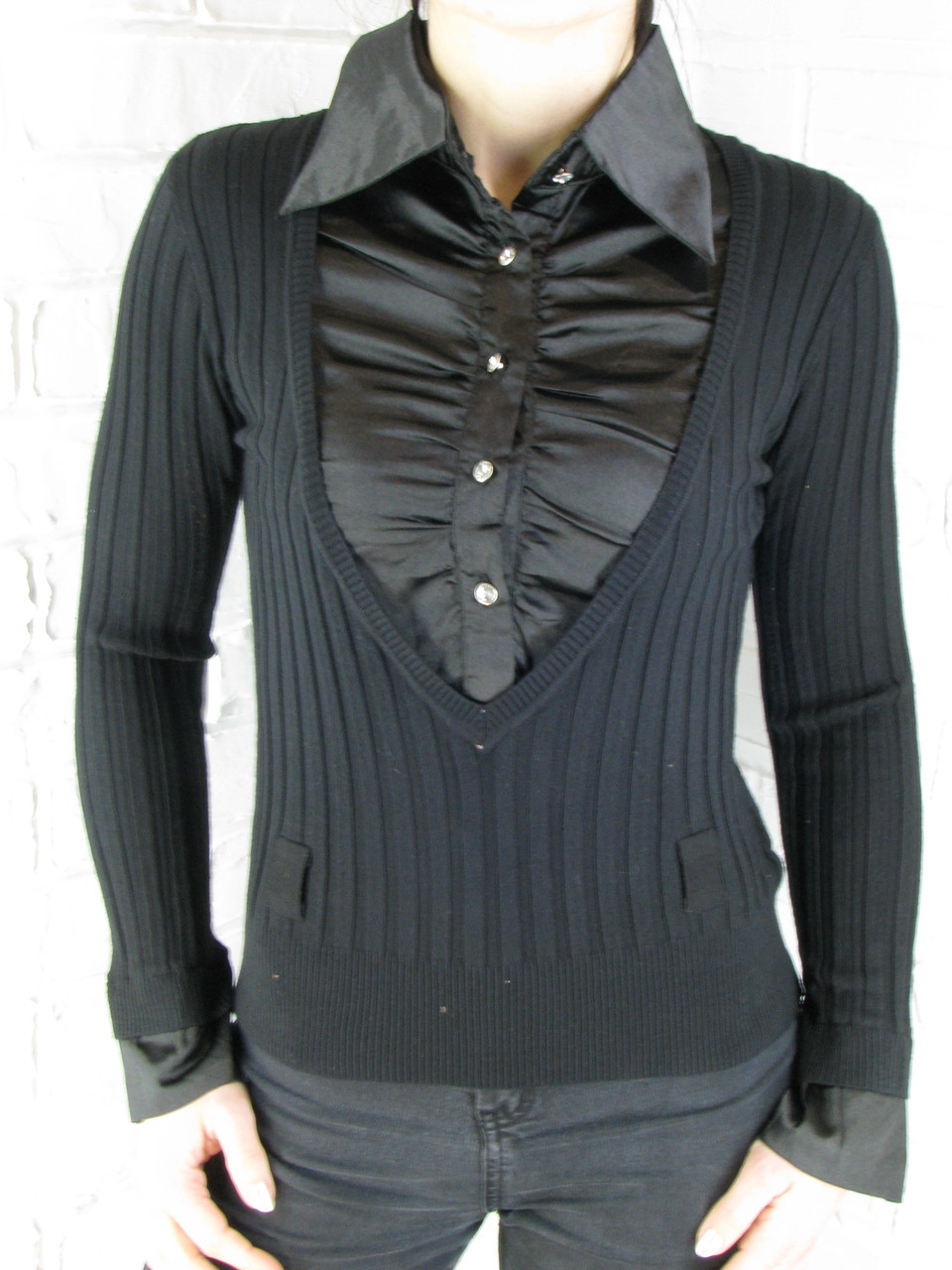 Джемпер із сорочкою 9700 чорний, фото 1