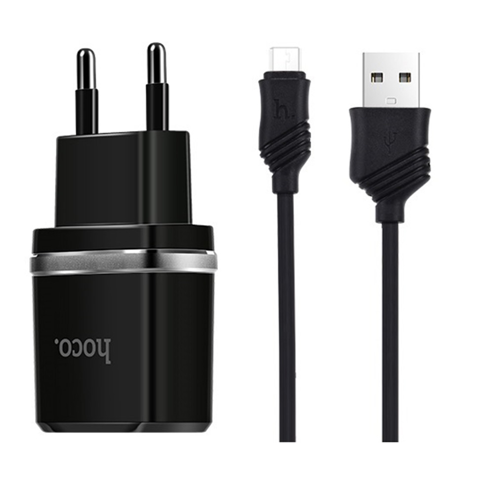 Мережевий зарядний пристрій HOCO C12 2USB 2.4A, Micro USB 1м