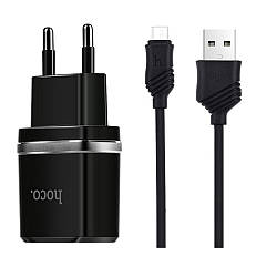 Мережевий зарядний пристрій HOCO C12 2USB 2.4A, Micro USB 1м