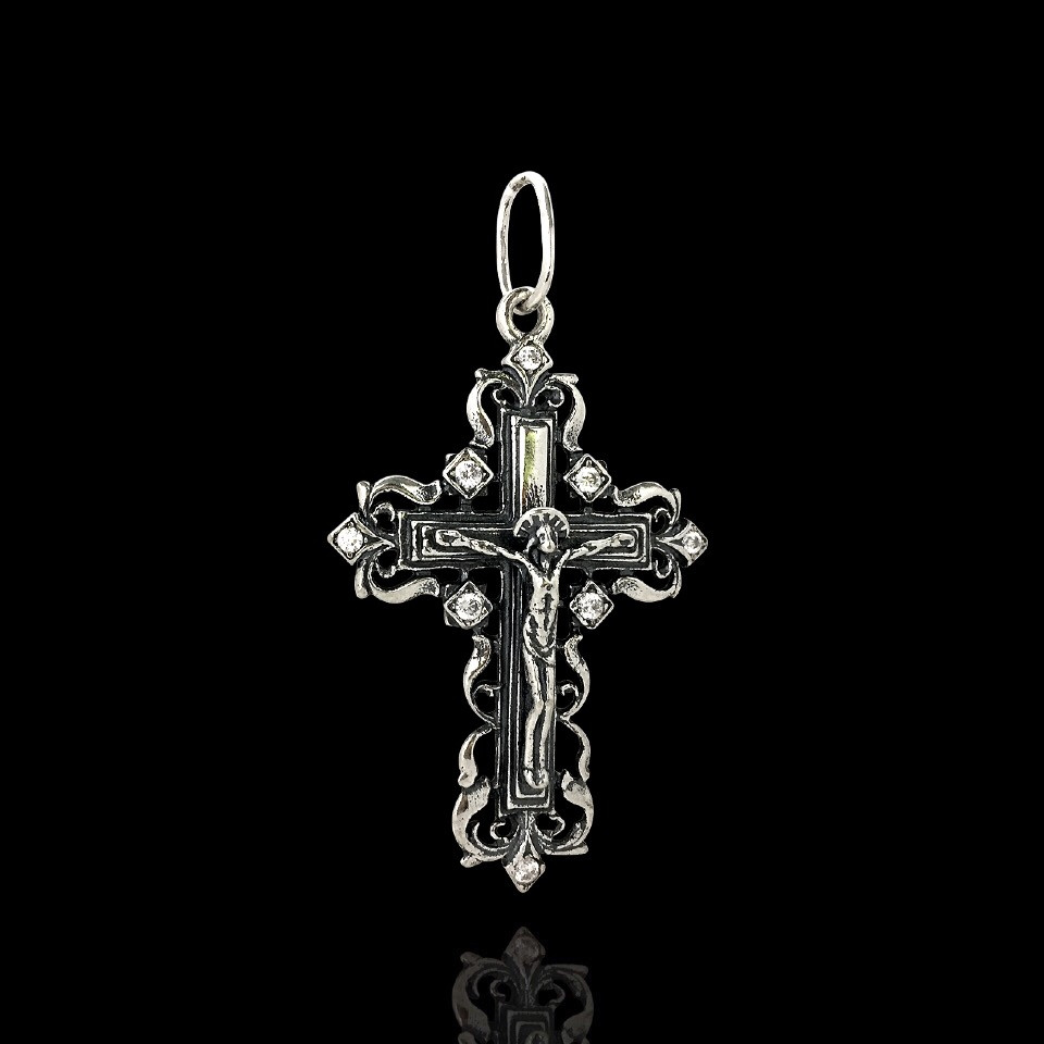 Срібний хрест з розп'яттям і фіанітами, 8 грамів