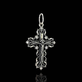 Срібний хрест з розп'яттям і фіанітами, 8 грамів