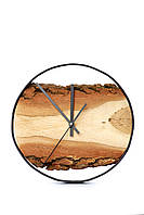Часы настенные деревянные - 25 см диаметр дерево и металл, тихий ход