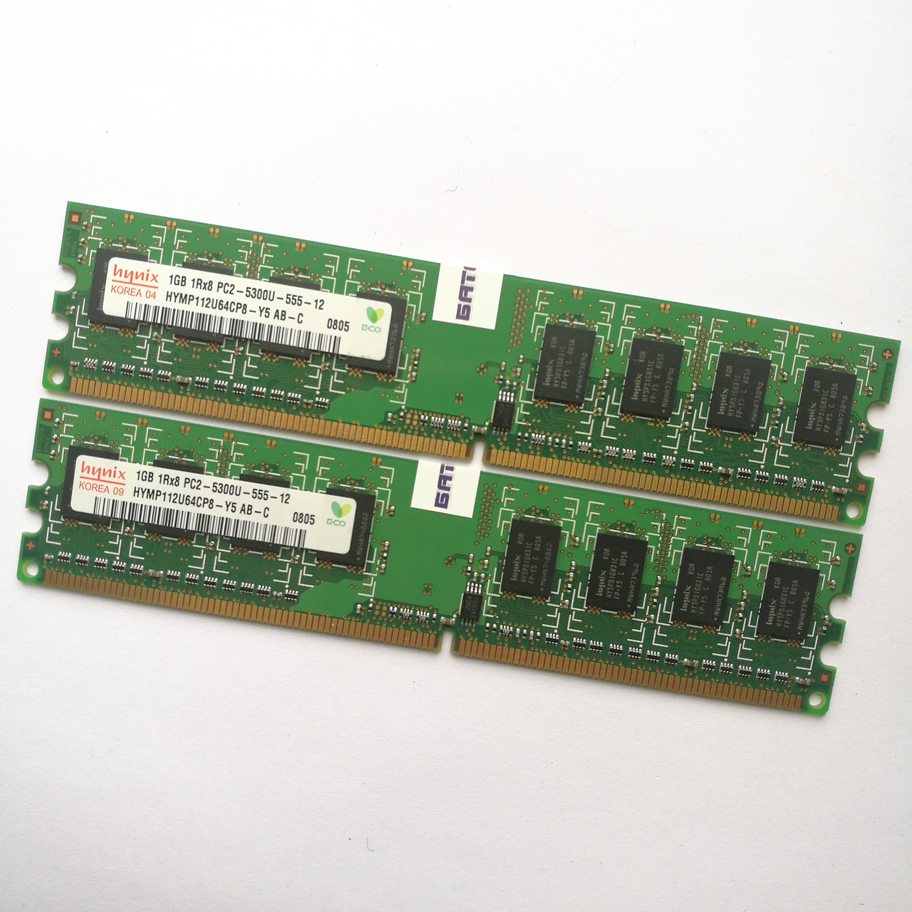 Комплект оперативной памяти Hynix DDR2 2Gb (1Gb+1Gb) 667MHz PC2 5300U 1R8 CL5 (HYMP112U64CP8-Y5 AB-C) Б/У