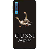 Антибрендовый силиконовый чехол для Samsung A750F Galaxy A7 2018 с картинкой Gussi go go на черном фоне
