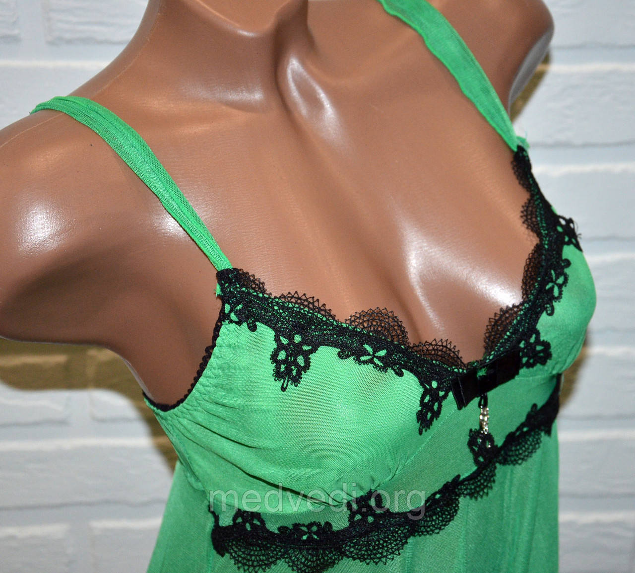 Зелений комплект нічної жіночої білизни, сексі пеньюар сукня сітка та труси стрінги, розмір M