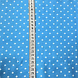 Ситець із білими горошками 5 мм на блакитному тлі, ширина 95 см, фото 3