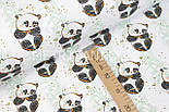 Бавовняна тканина "Панди на бамбукових деревах" (глітер) на білому тлі No1386, фото 4