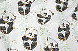 Бавовняна тканина "Панди на бамбукових деревах" (глітер) на білому тлі No1386, фото 2