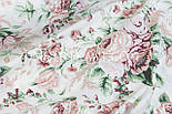 Тканина "Букети троянд" пудрово-бордові на білому тлі No1391, фото 4