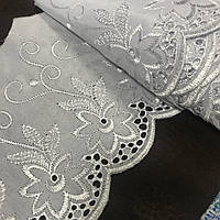 Прошва біла (шиття) з квітковою вишивкою, ширина 16 см