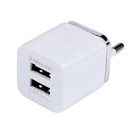 Сверхкомпактное зарядное устройство, сетевой адаптер на 2 USB порта 2.1A/1.0A, белый цвет