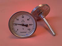 Термометр биметаллический PAKKENS Ø100мм от 0 до 120 градусов, трубка-капилляр 10 см с резьбой 1/2" Турция